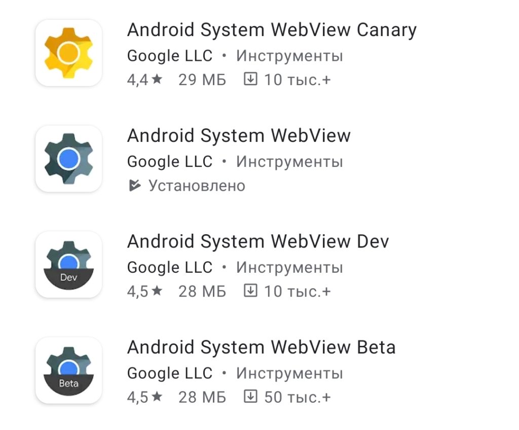 Android System WebView релизы